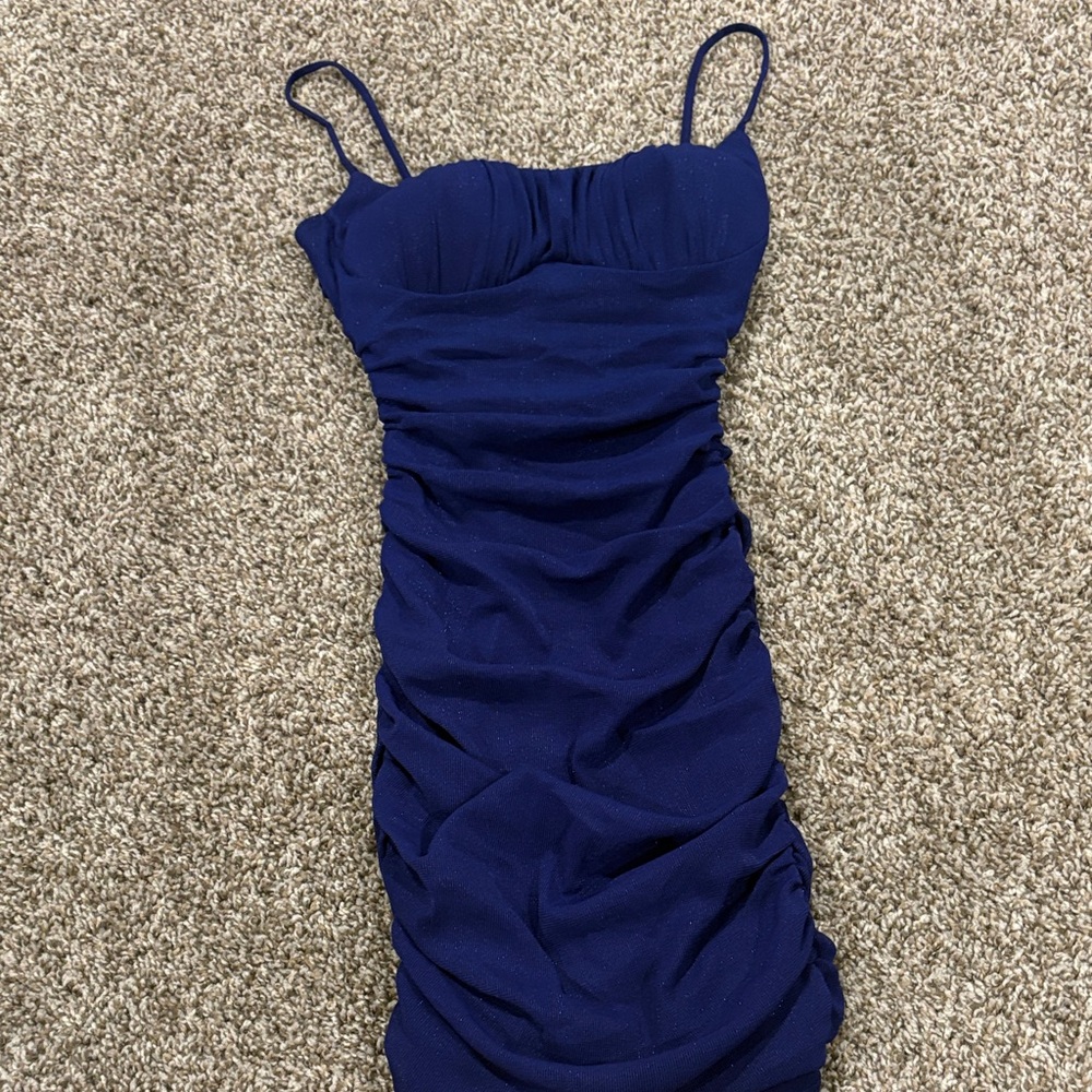 Elegant Navy Blue Ruched Dress